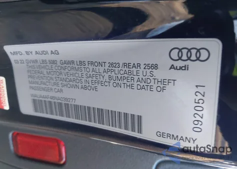 2022 Audi S4 Premium Tfsi Quattro Tiptronic из США, поврежденный, VIN WAUA4AF46NA039277